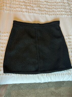 Zara Black Textured Mini Skirt with Scalloped Trim